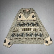 Vintage Woolrich Sweater Women s Large Olive Fair Isle Nordic Reindeer Wool