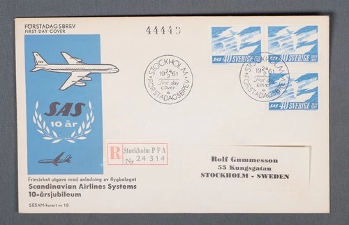 MayfairStamps Sweden FDC 1961 SAS Anniversary First Day Cover aax_38873