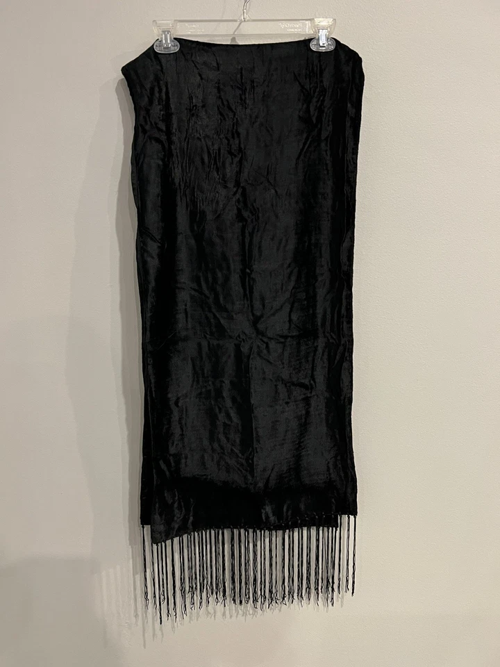 Long Black Velvet Satin Reversible Shawl Dress Accessory Victorian 70” L x 17” W - Image 2 of 4