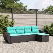  Garden Sofa Set Black Poly Rattan, Powder-Coated Steel Standard