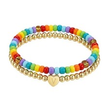 Easter Basket Stuffers for Teen Girls - Initial Beaded Bracelets Girls Gold V