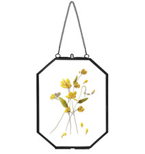 Pressed Flower Frame Glass Floating Black Octagon Chain 5x7"