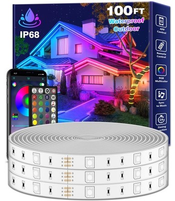 100Ft Outdoor LED Strip Lights Waterproof,Music Sync RGB IP68 Outside Led Lig...