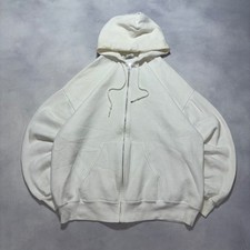 Vintage 80s White Full Zip Hoodie Size XL Blank Fleece Sweatshirt Made in USA