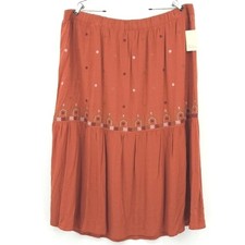 Nurture Tiered Maxi Skirt Womens Size 2X Orange Red Embroidered Boho Peasant