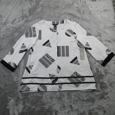 Ali Miles Jacket Womens Small Geometric Print Open Front 3/4 Sleeve Top