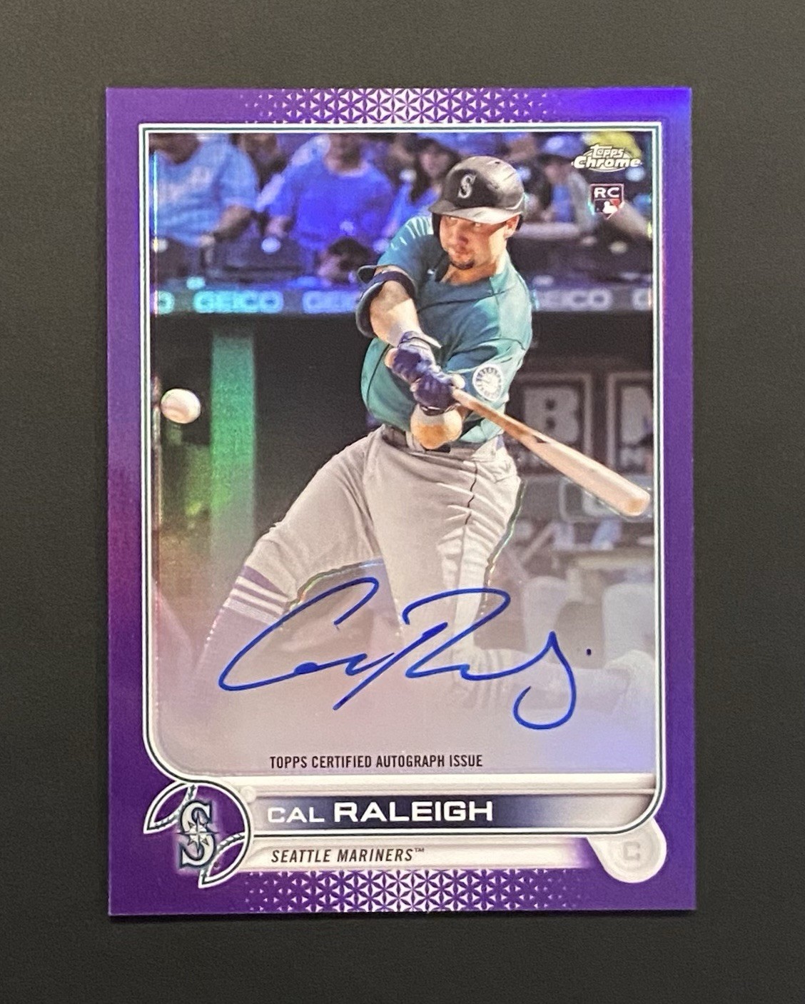 2022 Topps Chrome Cal Raleigh Rookie Purple Refractor Auto /250 Mariners #RA-CR