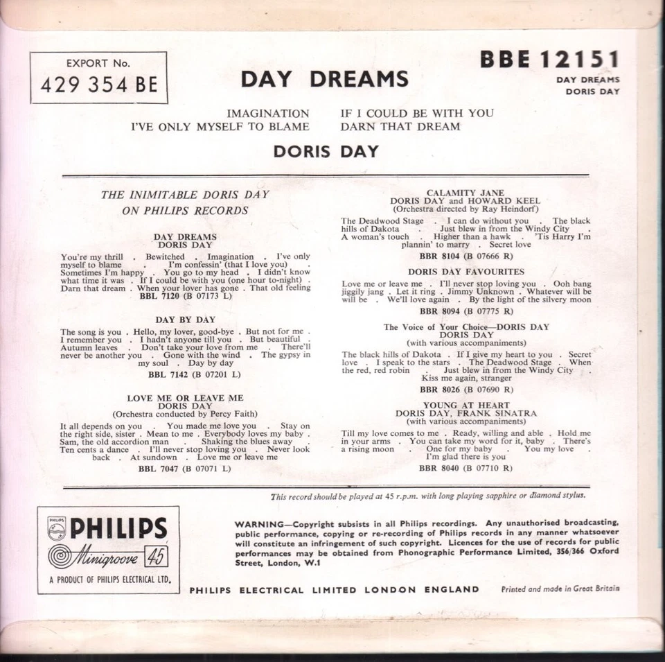 Doris Day Day Dreams 7" vinyl UK Philips 1957 ep in pic sleeve - label centre - Image 2 of 3
