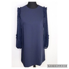 Ann Taylor navy blue sheer polka dot sleeve shift dress size 4