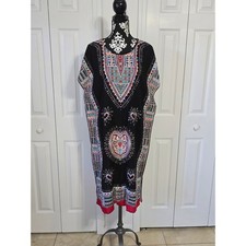 GM Fashion USA One Size Black Dashiki Print Maxi Dress Tunic Top