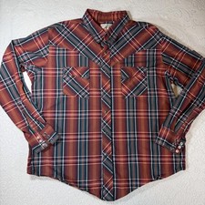 Wrangler Shirt Mens XL Red Plaid Western Pearl Snap Long Sleeve Cowboy