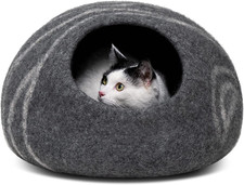 Cat Cave   Premium Felt Cat Bed for Indoor Cats, Handmade Merino Wool Dark Grey