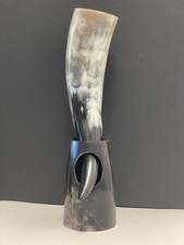 Large Polished Viking Drinking Horn  Matching Horn Stand - Natural Mead Vessel