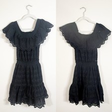 LoveShackFancy Elizabeth Dress Black Mini Size Small Eyelet Off The Shoulder