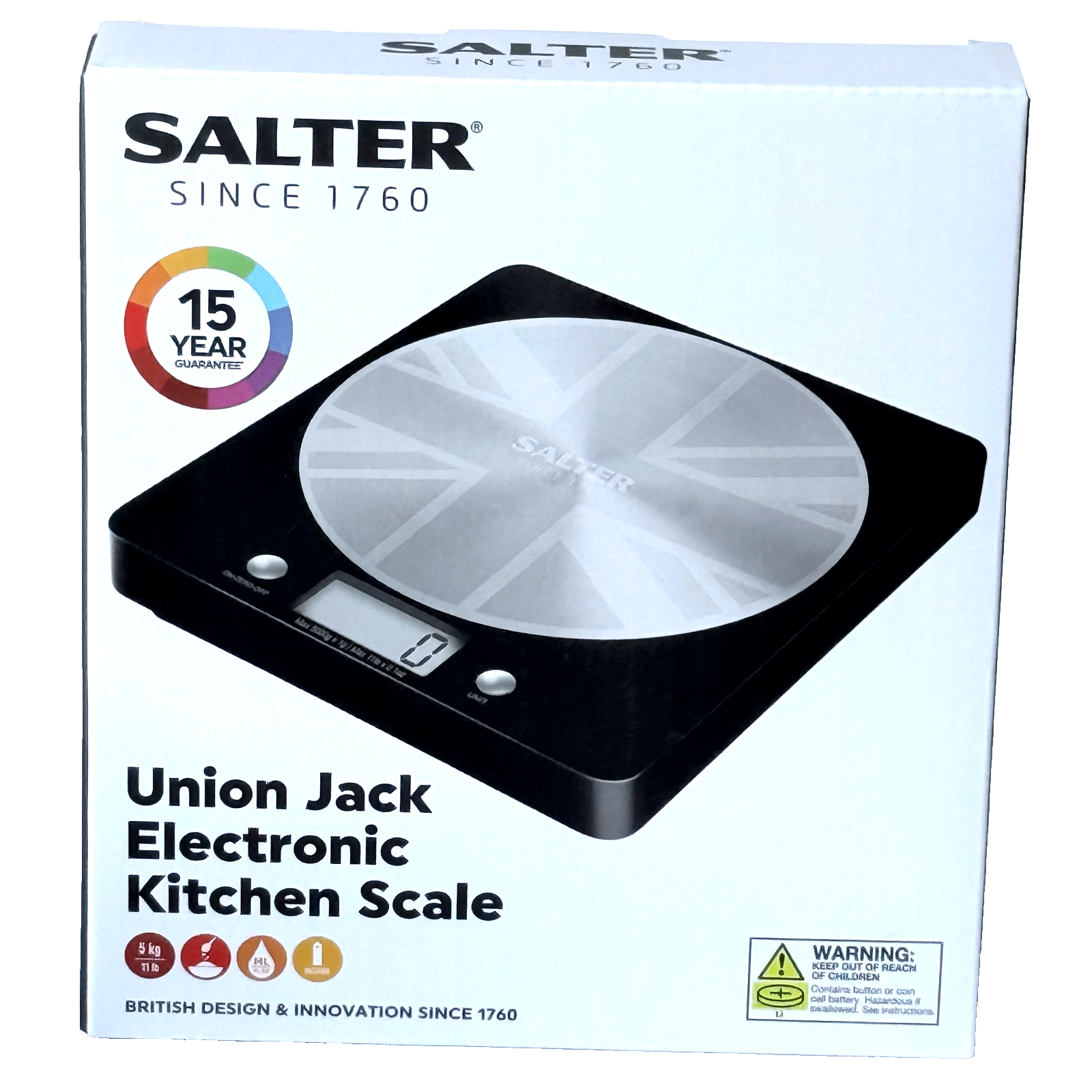 Salter Electronic Kitchen Scale Max 5Kg LCD Display Food Weighing Scale Black