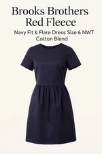 Brooks Brothers Red Fleece Navy Fit & Flare Dress Size 6 NWT Cotton Blend