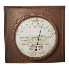 Antique 8.5 Bancroft Steel Company Industrial Factory Temperature Gauge Antique 8.5 Bancroft Steel Company Industrial Factory Temperature Gauge