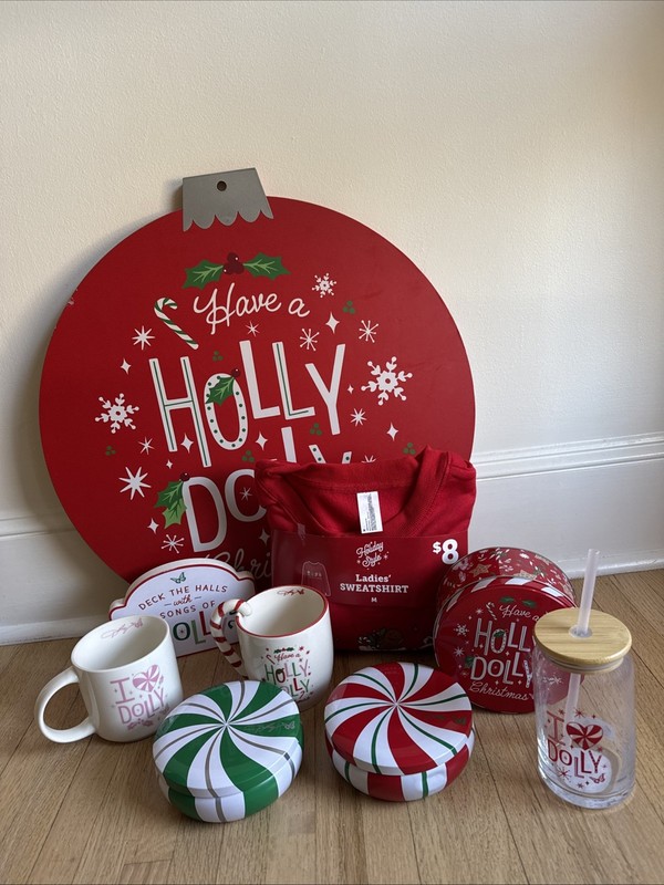 NWT Dolly Parton Dg Christmas Bundle: Cups, Candles, Signs, Cookie Tin Lot
