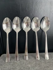 5 CUISINART 18/10 Stainless GEO Place Oval Soup Spoons Flatware