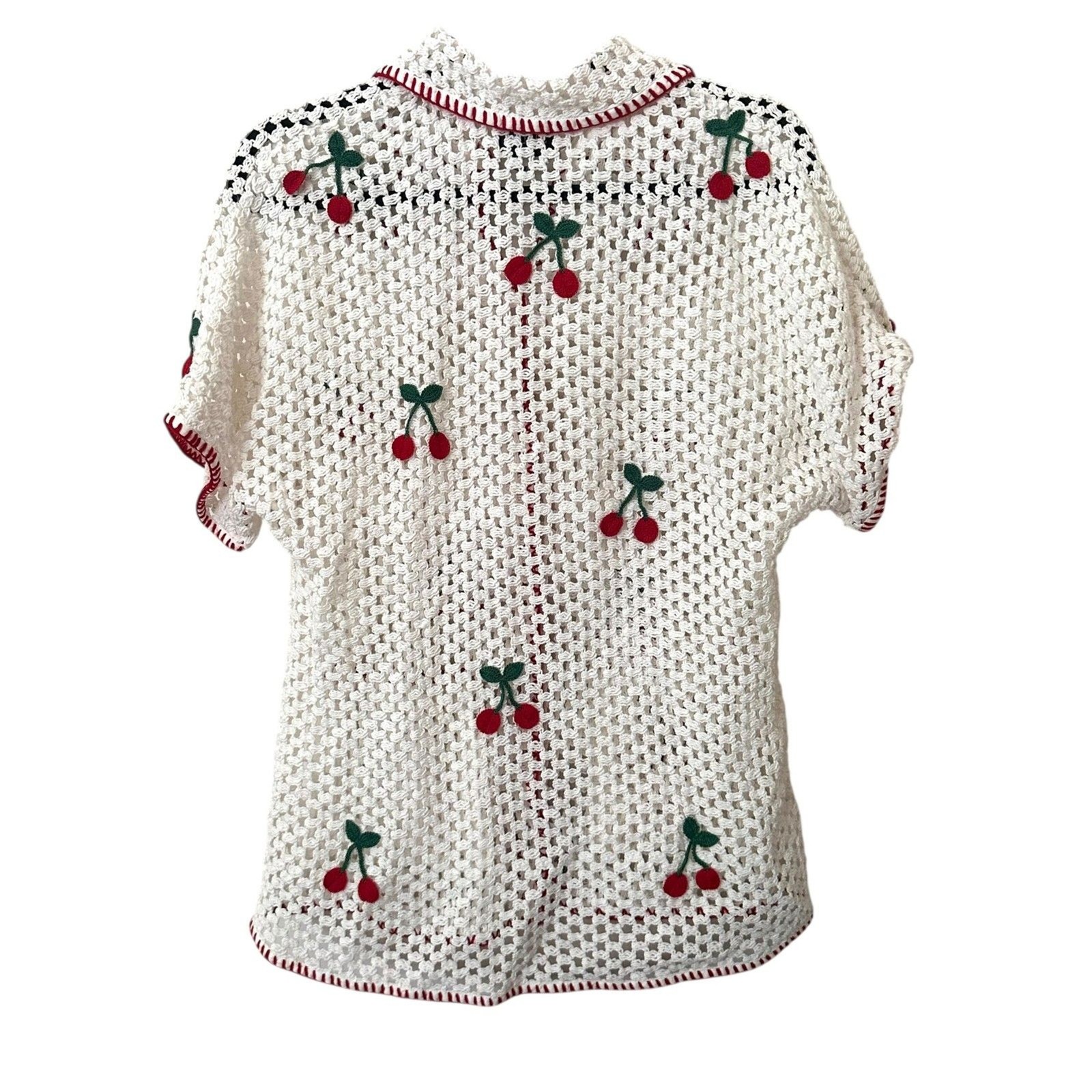 SAYLOR Blithe Cherry Crochet Short Set White Small - image 6