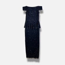 Adrianna Papell Women's Blue Embellished Off-Shoulder Peplum Gown Dress Size 0