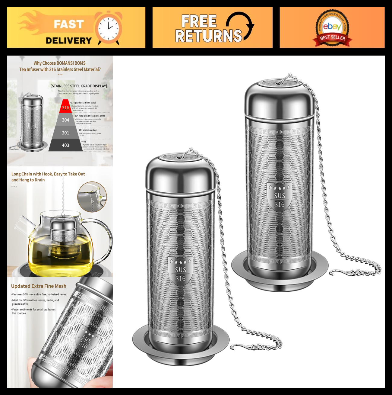 2 Pack Extra Fine Mesh Stainless Steel Tea