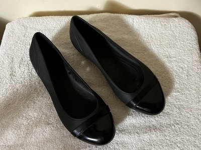 Crocs Shoes Women's Black Shiny Cap Toe Casual Slip On Ballet Flats Size W7