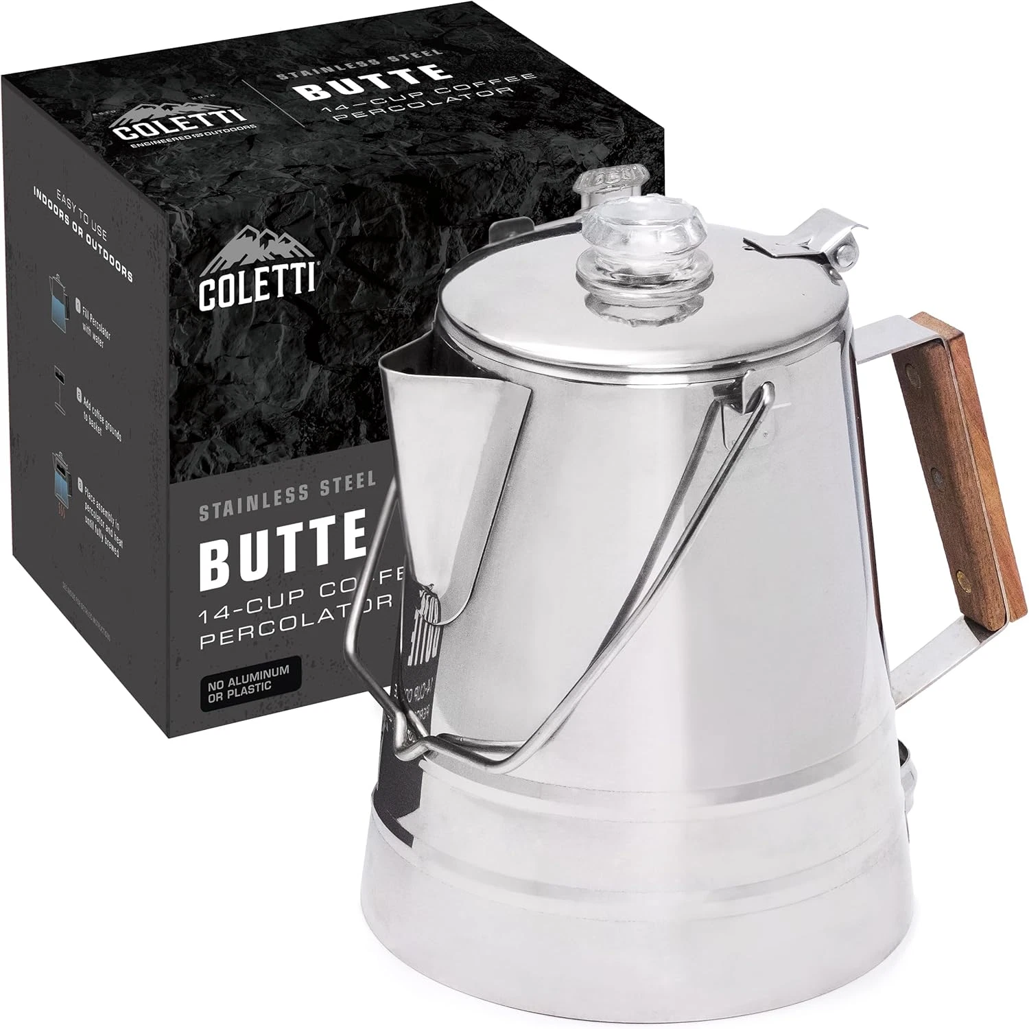 COLETTI Butte Coffee Percolator Camping — Percolator Coffee Pot, NO Aluminum or