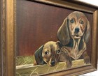 1966 Signed Folk Art PRIM Dachshund Weiner Dogs Oil Painting Framed ULTIMATE! — photo 5