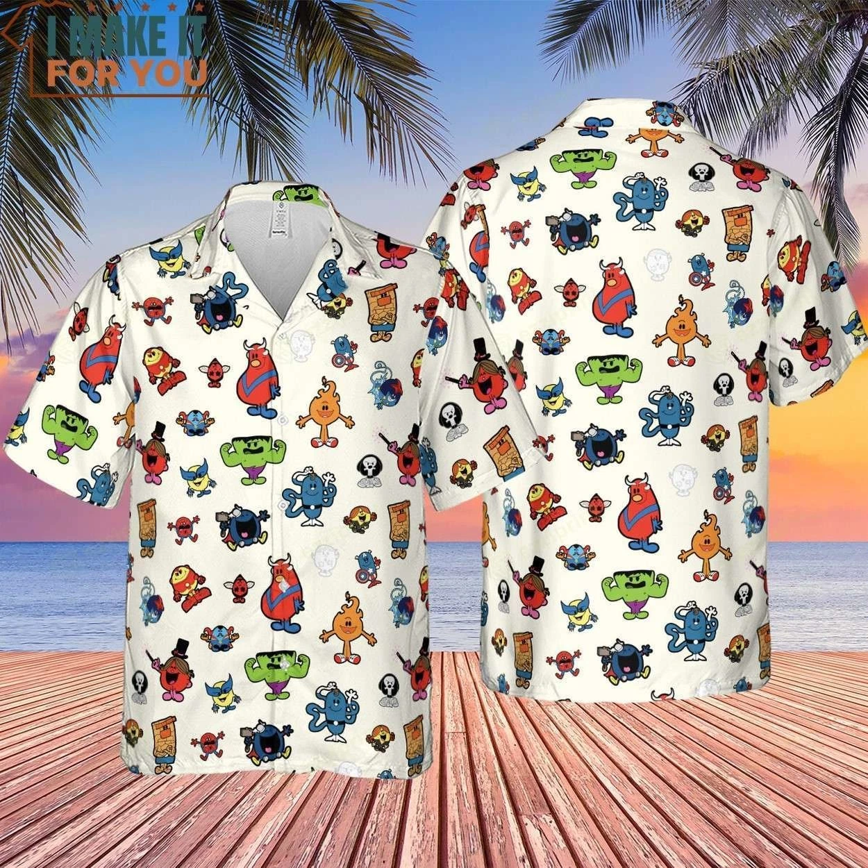 Marvel Characters And Mr Men Pattern Hawaiian Shirt