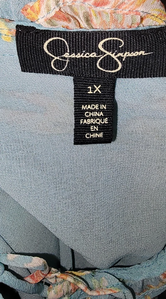 Maxi Vestido Jessica Simpson Talla 1X Para Mujer Azul Floral Borde con Volantes Nivel Cottagecore Foto 3 de 3