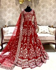 New Red Attractive Chinon Silk Gown With Dupatta For Reception