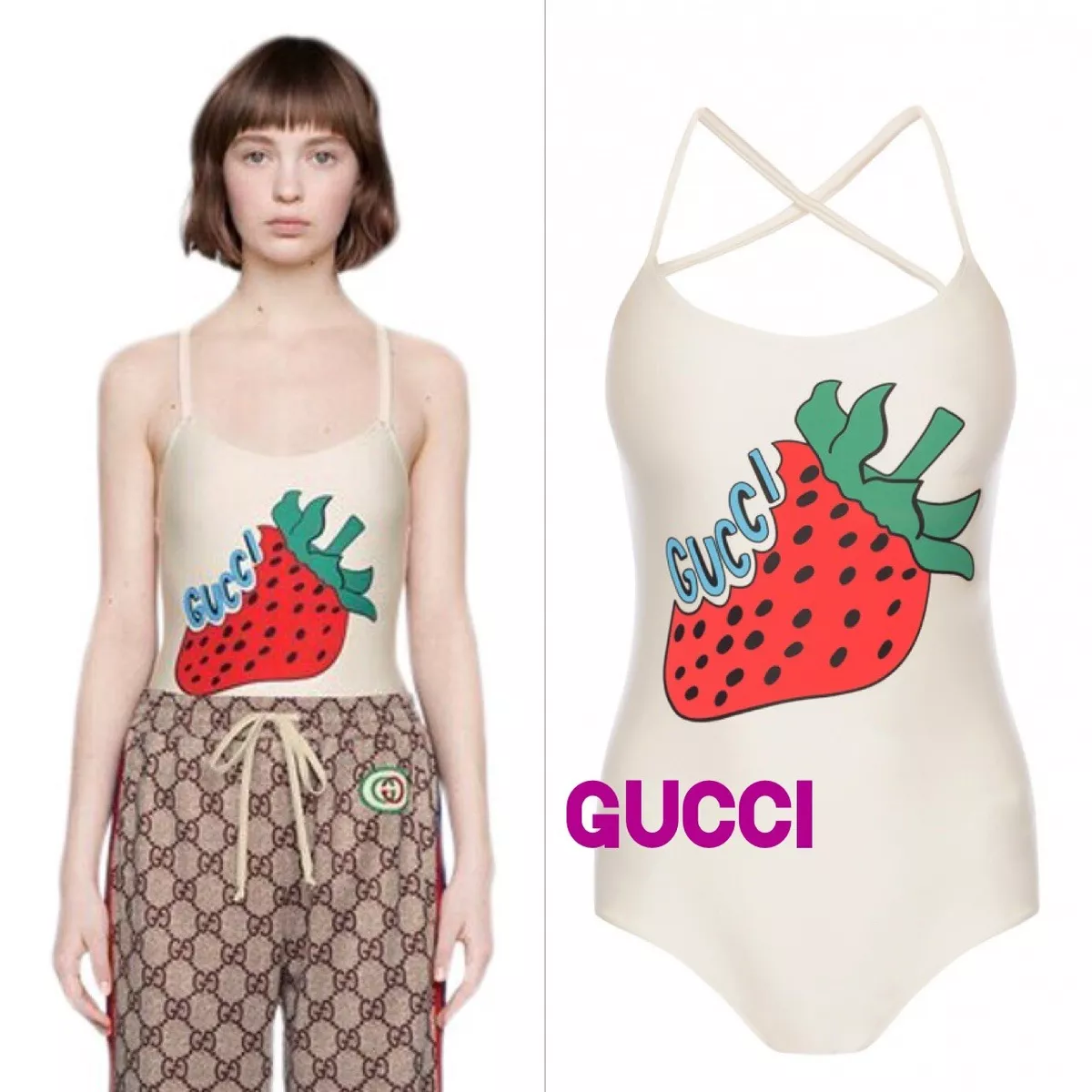 GUCCI Off-White Strawberry One-Piece Swimsuit/swimwear/ Bodysuit