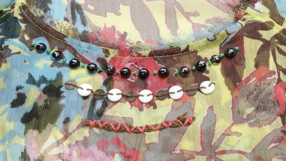 American Rag Women Extra Small Top Semi Sheer Frayed Neck Smocked Waist Floral - Image 4 of 4