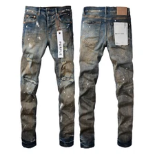 HOT 2024 New Purple Brand Men's Ripped Pants Splash-ink Skinny Jeans