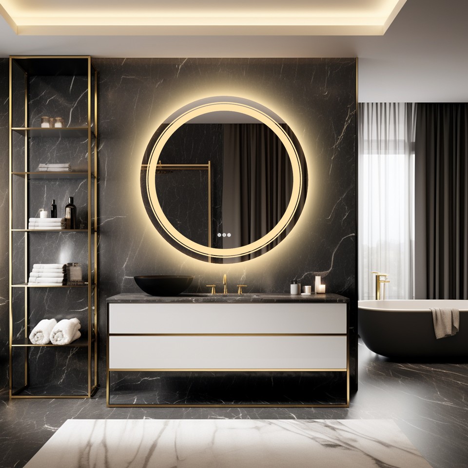 High Quality Round Bathroom Mirror with Light Dimmable LED Demister ...