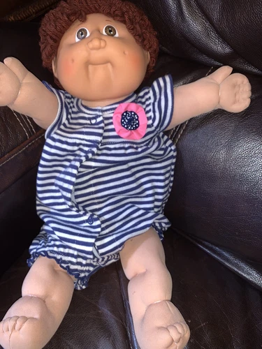 1985 16" Cabbage Patch Kids Brown  Hair  DOLL Stripe Outfit Xavier Roberts
