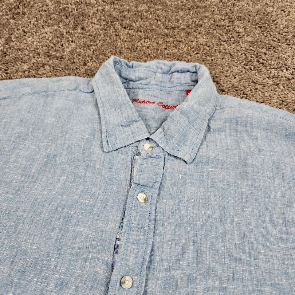 Report Collection Shirt Men 2XL XXL Blue Linen Long Sleeve Breathable Casual - Image 2 of 4