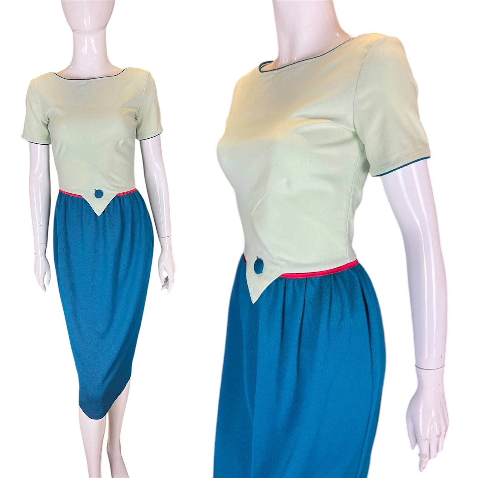 Vintage 60's 70's Style Green Blue Shift Dress 6 XS Mod True Classic