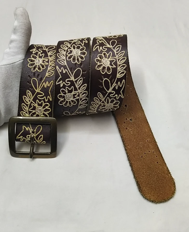 Lucky Brand коричневый кожаный ремень цветочный пряжка женщин ремень - размер 34 - Изображение 2 из 4