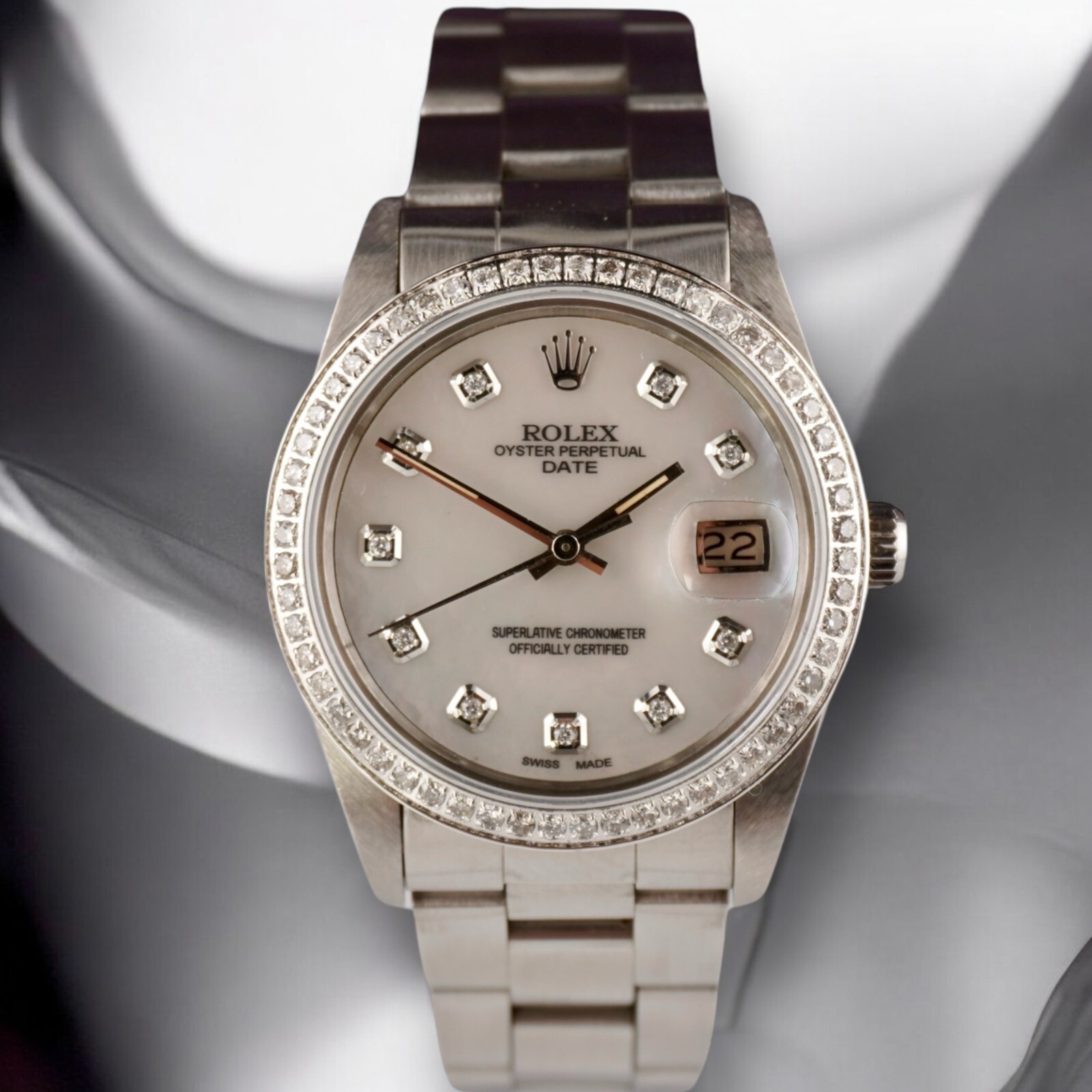 Rolex Date 1ct White Mop Steel