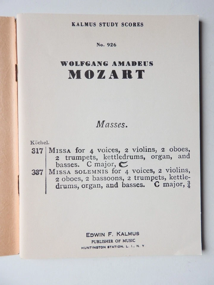 Wolfgang Amadeus Mozart - Two Masses K 317 & 337  Kalmus Study Scores miniature - Image 2 of 3