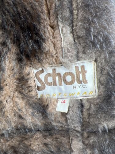 Vtg Schott NYC Sportswear Fur Lined Leather Coat Two-Tone Brown USA Womens Sz 14 - Picture 3 of 16