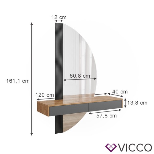 Schminktisch Melisa Eiche Grau 120 cm mit 2 Schubladen Vicco - Bild 3 von 8