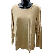 New Chico’s Women 1 Medium Rayon Spandex Essential LS layer Top basic knit Sand