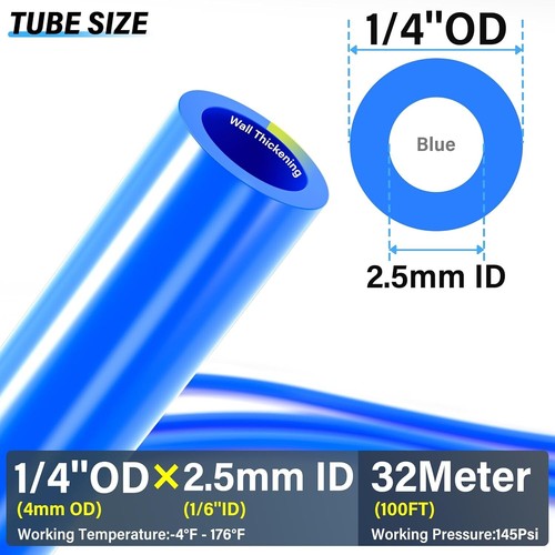 Blue 1/4" OD & 1/6" ID PU Air Tubing Hose - 100ft Flexible Fluid Transfer - Picture 5 of 11