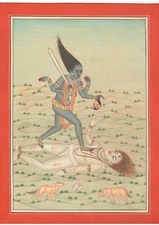 Miniature Painting India Art Tantra Mantra Goddess Kalika God Shiva Shankar