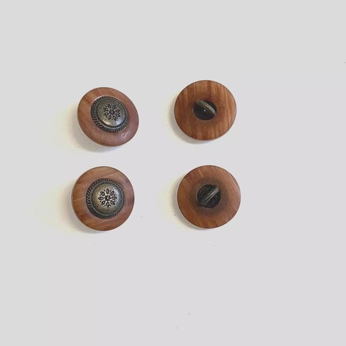 24 Antiqued Brass Tone Metal Brown Plastic Round Buttons Shank Sewing 18 mm #BR1 - Picture 3 of 5