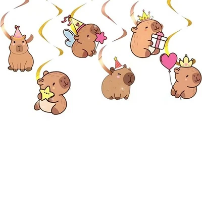 Capybara Swirls Birthday Party Zoo Animal Bunting Hanging Decoration Banner 6pcs