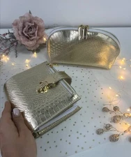 Gold leather notebook cover A7 6 rings mini wallet, Mini Planner Binder.